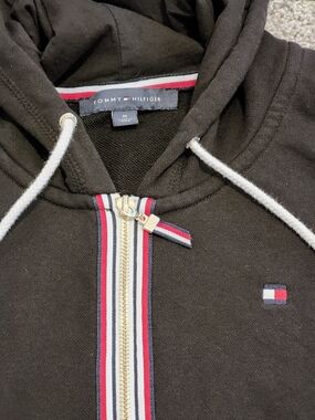 Tommy Hilfiger Men's Black Zip-Up Sweatshirt with Signature Trim